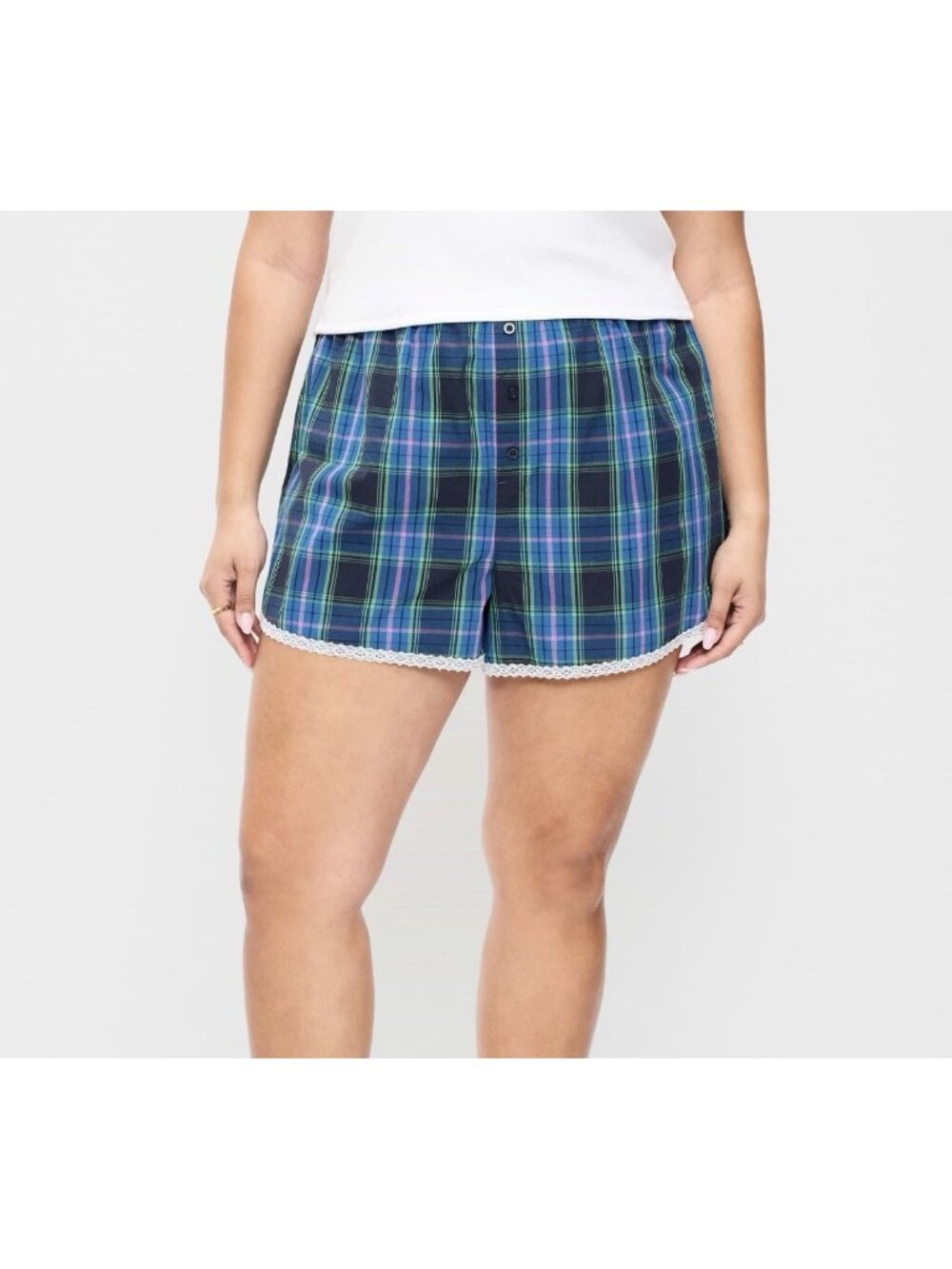 Old Navy Womens 2X Classic Poplin Boxer Pajama Shorts Plaid NWT